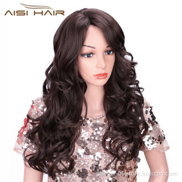 Aisi Hair Long Wavy Brown Synthetic Wig Heat Resistant Hair Body Wave Wig For Black White Women Fashion Cosplay Party Wigs